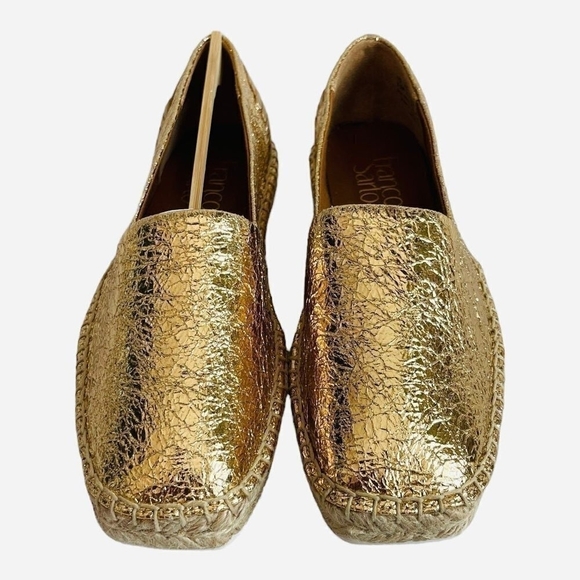 Women Shoes FRANCO SARTO Kenna Slip On Espadrilles Gold Crinkle Loafer Flats - Picture 3 of 7